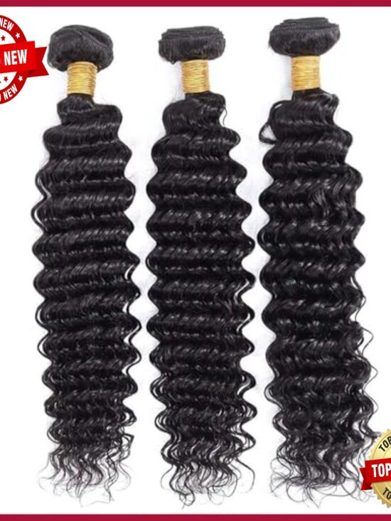 Deep Wave Human Hair Bundles 18 20 22 Inch Brazilian Virgin Weave Extensions